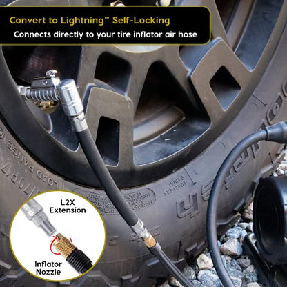 JACO Lightning L2X Quick-Connect Locking Tire Inflator Air Chuck Extension | Patented Lock-on Compressor Hose Attachment | 90 Degree Adapter (Open Flow) - style: 90 Degree Head