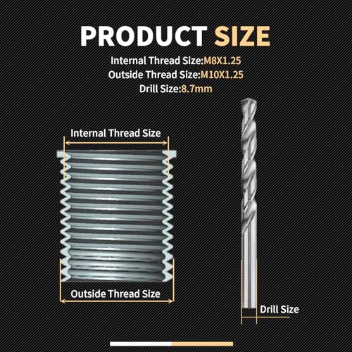 M8x1.25 Thread Repair Kit with 11.7mm Insert HSS Drill, Tap, Counterbore, Installation Driver,Stainless Steel Insert M8x1.25x11.7mmx10pcs - size: M8x1.25x11.7mm Thread Repair Kit