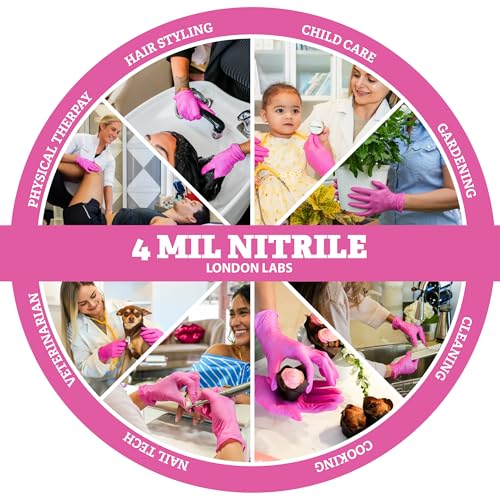 London Labs 4 Mil – Fuchsia Pink Nitrile Gloves – Disposable Latex Free & Powder Free– Chemical Resistant, Pink Rubber Gloves - size: Small, style: Bubblegum - 200 Count