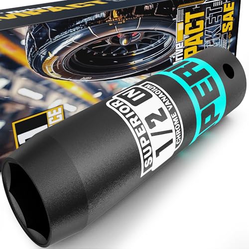 1/2" Drive Impact Socket, 1/2 inch Deep Socket, SAE, 6 Point, CR-V, for Car Repair, Loosen the Fastening Nut - size: 1/2" Drive 1/2 Inch Deep