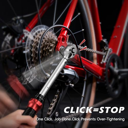 1/4" Drive Click Torque Wrench Set 3-25 N.m/2.21-18.43 Ft.lb, 15-Piece Bike Torque Wrench Kit for MTB & Cycling Maintenance with 8/10mm Brake Cable Wrench, Bits, Card - size: 15pcs Bike Torque Wrench Set