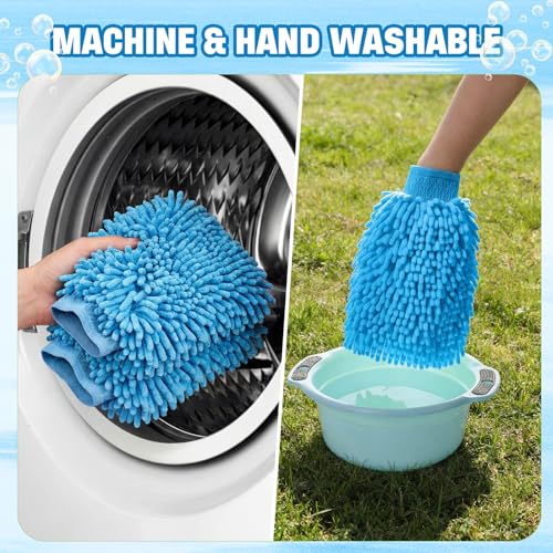 24 Pack Car Wash Mitt Bulk Microfiber, 10'' x 8'' Chenille Car Wash Mitt Gloves, Scratch Free Double Sided No Lint No Marks for Truck SUV and All Vehicle Surfaces (Blue) - color: Blue