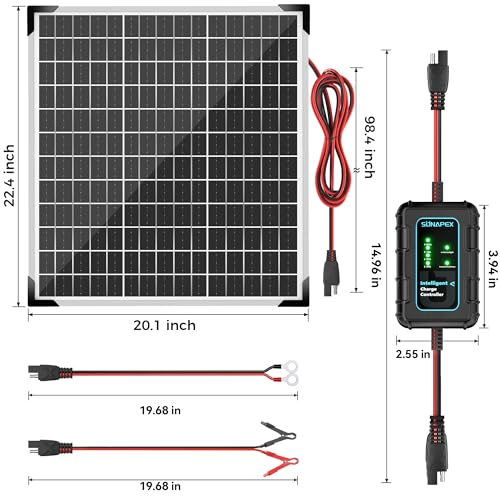 SUNAPEX 50W Solar Panel Kit 12V Solar Battery Charger Maintainer | IP67 Waterproof,Solar Trickle Charger, With Smart Charge Controller for Car, Motorcycle, Boat, Marine, RV, Trailer, Truck - size: 50W - Standard