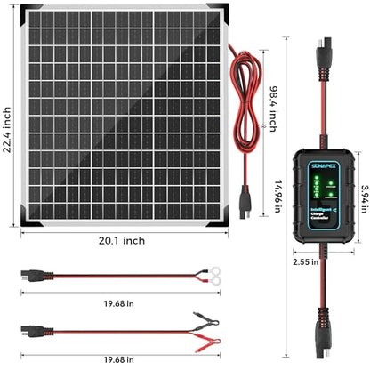 SUNAPEX 50W Solar Panel Kit 12V Solar Battery Charger Maintainer | IP67 Waterproof,Solar Trickle Charger, With Smart Charge Controller for Car, Motorcycle, Boat, Marine, RV, Trailer, Truck - size: 50W - Standard