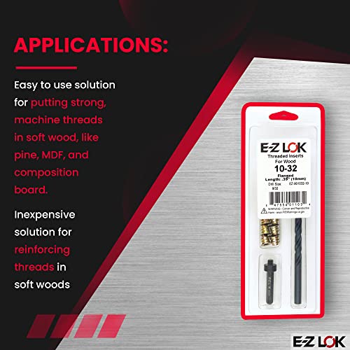 E-Z LOK E-Z Hex Thread Repair Kit for Soft Wood Flanged Threaded Inserts 10-32 x 10mm, Drill, Installation Tool - size: 10-32 x 10mm, style: Flanged