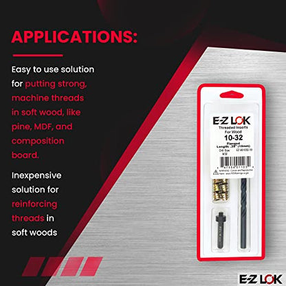 E-Z LOK E-Z Hex Thread Repair Kit for Soft Wood Flanged Threaded Inserts 10-32 x 10mm, Drill, Installation Tool - size: 10-32 x 10mm, style: Flanged