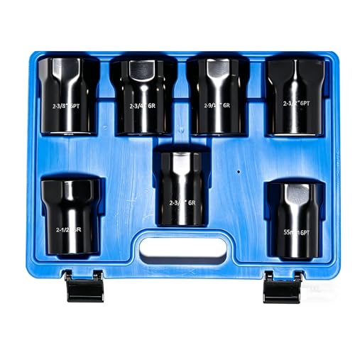 7 Piece Axle Nut Socket Set, Wheel Bearing Removal Tool, Wheel Lock Bearing Locknut Removal and Installation Tool, 6-Point Axle Nut Socket, 1/2 Inch Drive SAE