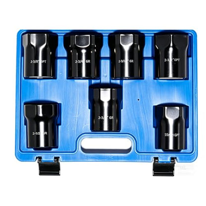 7 Piece Axle Nut Socket Set, Wheel Bearing Removal Tool, Wheel Lock Bearing Locknut Removal and Installation Tool, 6-Point Axle Nut Socket, 1/2 Inch Drive SAE