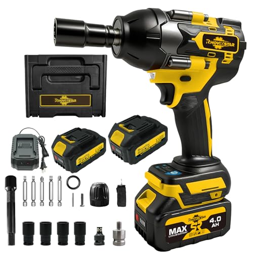 Rhovixster Cordless Impact Wrench 1/2 - 580N.M Max Cordless Impact Wrench Set with 2 Speed Adjustable, Brushless Motor High Torque Impact Guns with 2x4Ah Batteries and Charger