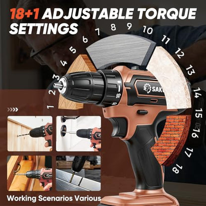 Saker 20V Tool Set with Drill, General Home Hand Tool Kit with 14-Inch Storage Bag, Tool Set with 20V Cordless Drill for DIY Projects, Home Repairs, Handyman, Mocha Brown