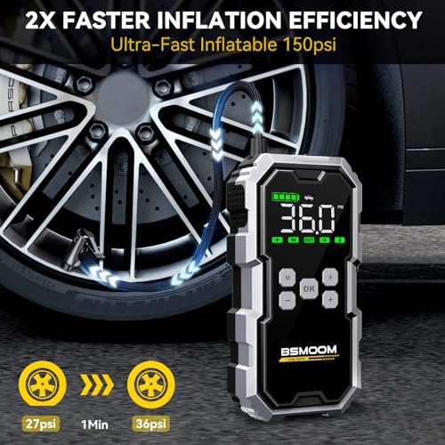 Jump Starter with Air Compressor, 7000A 26800mAh 150PSI Portable Car Battery Jump Starter (All Gas/10.0L Diesel), Jump Box Portable Jumper Cables with 3.4" LCD Display, 2 Lights