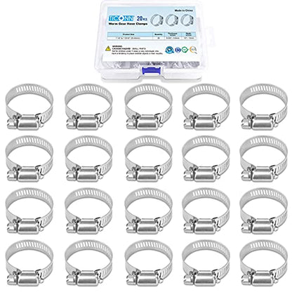TICONN 20PCS Hose Clamp Set - 1-1/4'' – 1-23/32'' 304 Stainless Steel Worm Gear Hose Clamps for Pipe, Intercooler, Plumbing, Tube and Fuel Line - size: SAE #16 20PCS 1-1/4"~1-23/32"