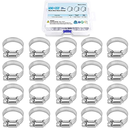 TICONN 20PCS Hose Clamp Set - 1-1/4'' – 1-23/32'' 304 Stainless Steel Worm Gear Hose Clamps for Pipe, Intercooler, Plumbing, Tube and Fuel Line - size: SAE #16 20PCS 1-1/4"~1-23/32"