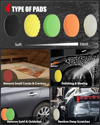 AVID POWER Car Buffer Polisher, 1200W 7 Inch/6 Inch Rotary Buffer Waxer, 6 Variable Speed 1600-3500 RPM, Detachable Handle & Side Handle for Car Detailing, Boat Sanding, Polishing and Waxing - color: Light Red