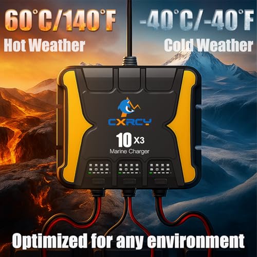 3 Bank Battery Charger 12V, 30A (10A/Bank) onboard Charger, Waterproof Marine Charger, Battery Maintainer & Desulfator for SLA/AGM, Lithium (LiFePO4), Calcium & Deep-Cycle Battery - Charged 24/7