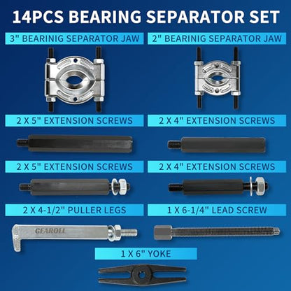 14Pcs Bearing Puller Set, 5 Ton Capacity Bearing Splitter Tool Kit, Pinion Wheel Bearing Removal Kit with 2" and 3" Jaws, Heavy Duty Bearing Splitter Tool Kit