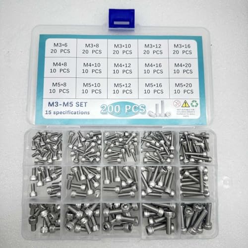 Button Head/Hex Socket/Phillips Flat Head Screws Assortment - Furniture, Auto, Home Repair Fastener Kit (200PCS M3-M5 Hexagon Screws Set) - color: 200PCS M3-M5 Hexagon Screws Set