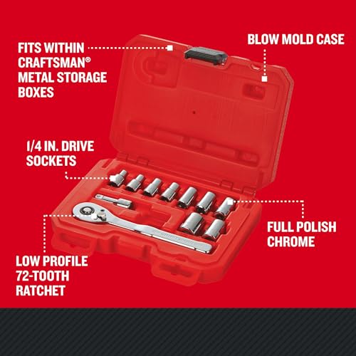 CRAFTSMAN Mechanics Tool Set, SAE, 1/4 Inch Drive, 11 Piece, 90-Tooth (CMMT34870)