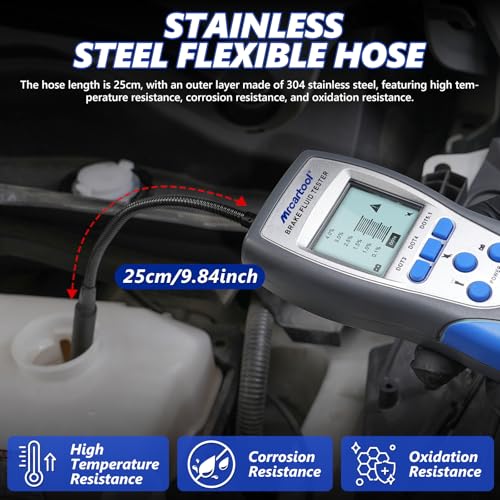Mrcartool Brake Fluid Tester with Sensitive Probe, Digital Brake Fluid Detector Moisture Detecter for DOT3 DOT4 DOT5.1, High Precision Brake Fluid Liquid Tester with 2.8" LCD Display & 9.8in Hose - size: F60 Tester