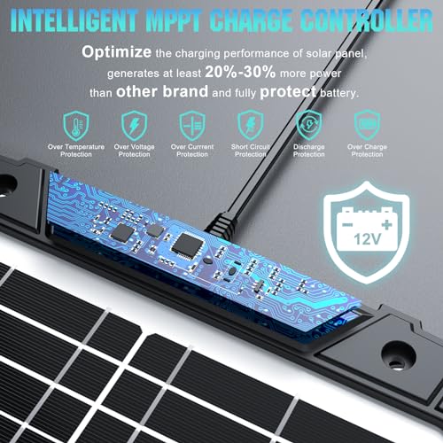 Sun Energise 20W 12V Solar Powered Battery Charger & Maintainer, Built-in Smart MPPT Charge Controller, Waterproof 20 Watt 12 Volt Solar Panel Trickle Charging Kits for Car Auto Boat RV Marine Trailer - size: 20W PRO
