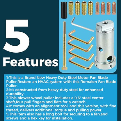 Romalon Heavy Duty FBP100 Fan Blade Puller, Solid Steel Blower Wheel Remover, Replaces 40852 TB041 TB042 AP3737541, Full Accessories Included with 1-Year Warranty
