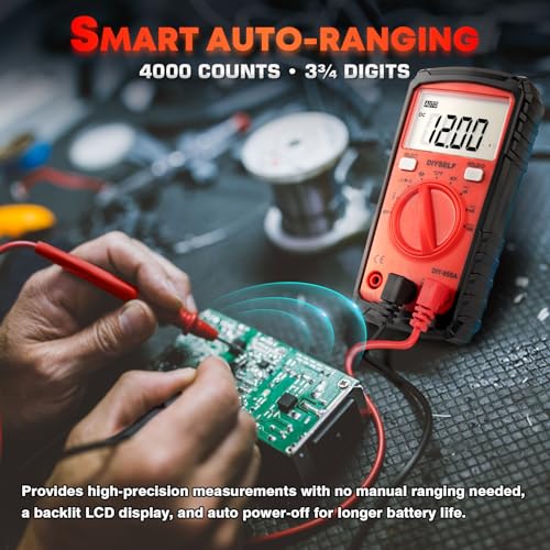 DIYSELF Multimeter Tester, 4000 Counts Multimeter with Capacitor Tester | Digital Multimeter Tester Measures DC/AC Voltage, Capacitance, Resistance and Continuity for Home and Automotive Use