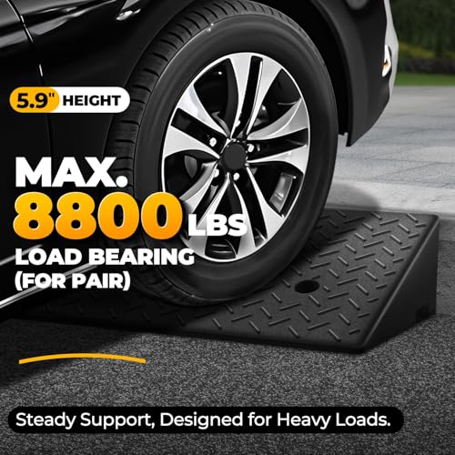Auto Dynasty Rubber Curb Ramps, 5.9" Lift Height Curbside Driveway Ramp, 4410 LBS/2T Capacity Sidewalk Curb Ramp for Cars Trucks Bikes Motorcycles Wheelchairs, 2 Pack - size: 5.9" Rise
