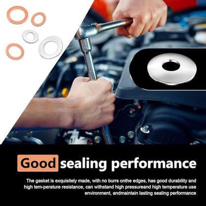 100 PCS Car Oil Drain Plug Crush Washer Kit, M10 M12 M14 M16 M18 Aluminum Copper Mixed Multi-Size Engine Oil Pan Sealing Gasket, Universal for Car SUV Truck (Silver & Gold)