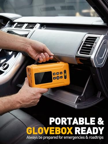 Tire Inflator Portable Air Compressor 160 PSI Air Pump for Car Tires 8000 mAh & 12V DC Powered Fast 30L/min, Digital Tire Pressure Gauge, LED Lights, 5 Modes Auto Shut-off (Yellow, 8000 mAh)