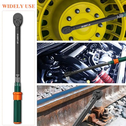 1/2 Inch Drive Click Torque Wrench, 25-250 Ft-lb, ±3% High Accuracy | 72-Tooth Dual-Direction Reversible Ratchet Head, Heavy Duty for Tire Change, Lug Nuts, Automotive, Truck, RV, Tractor - size: 25-250 ft.lb（1/2-Inch）