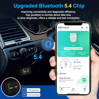 OBD2 Scanner Bluetooth 5.4, Wireless Car Code Reader & Diagnostic Scan Tool for iOS & Android, Check Engine Light Reset, Live Data & Battery Voltage Test, Exclusive OBD Home App