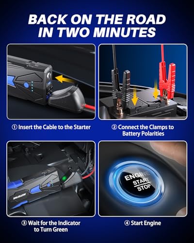 AUTOONE 6000A Car Battery Jump Starter Up to All Gas & 12L Diesel Engine, Car Battery Jumper Starter Portable 12V Jump Box with USB Output, Storage Case, LED Flashlight - size: 6000A