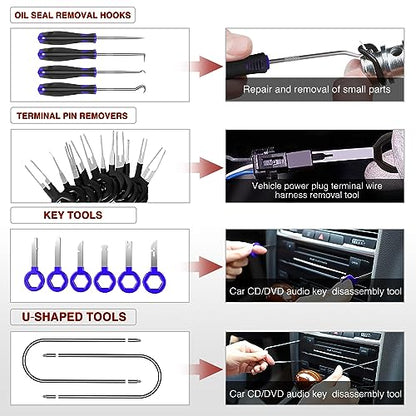 Nilight 40Pcs Trim Removal Tool,Auto Terminal Removal Tool,Auto Clip Pliers Stereo Removal Tools,Car Upholstery Repair Kit,Precision Hook and Pick Set,Wiring Threader,Car Film Scrape (Blue) - color: Blue, size: 40Pcs