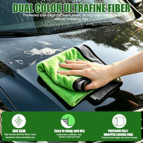 6PCS Microfiber Car Wash Mitt - Car Wash Gloves Kit with Microfiber Cleaning Cloth and Car Wash Sponge for Car Washing, Trucks, SUVs, Motorcycles Cleaning Detailing Polish - color: Greyish-green