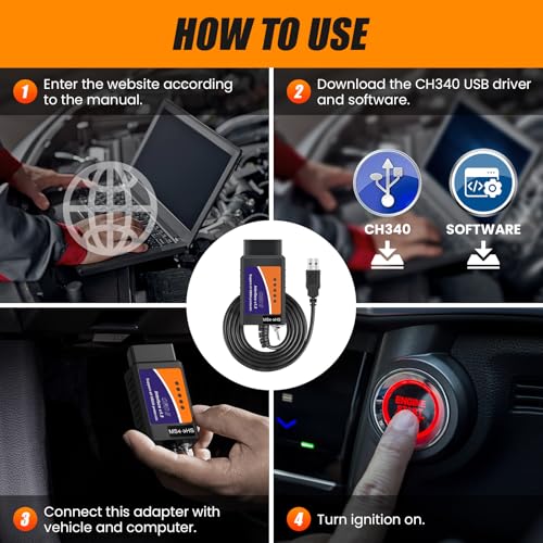 ELMconfig ELM327 OBD2 USB Adapter for Windows, OBD2 Scanner Diagnostic Coding Tool with MS-CAN/HS-CAN Switch for Ford Lincoln Mazda Mercury Series Vehicles