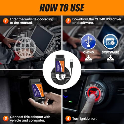 ELMconfig ELM327 OBD2 USB Adapter for Windows, OBD2 Scanner Diagnostic Coding Tool with MS-CAN/HS-CAN Switch for Ford Lincoln Mazda Mercury Series Vehicles