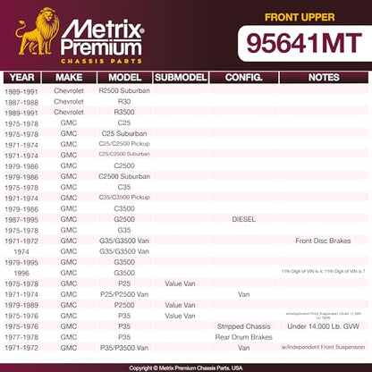 Metrix Premium Chassis Parts - 2 PC Front Upper Ball Joint Kit Fits 75-87 Chevrolet C20, 71-74 C20 Pickup, 71-86 C20 Suburban, 75-78 GMC C25, 75-78 C25 Suburban, 71-74 C25/C2500 Pickup K6122 - size: K6122 x2/ PAIR