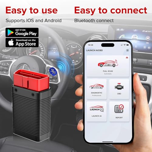 LAUNCH AIOBD Bluetooth OBD2 AI Car Diagnostic Scanner | Free Engine Diagnostics, AI Code Explain, Supports iOS & Android, Fits 1996+ Cars