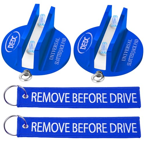 DEDC Universal Pinch Weld Jack Pad 2 Pcs Blue, Magnetic Aluminum Jacking Puck Frame Rail Protecotr with 2 Reminder Streamers, Garage Accessories for Mechanics - color: Blue 2 Pcs with 2 Reminder Streamers