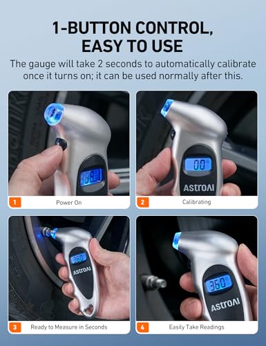 AstroAI Digital Tire Pressure Gauge 0-150PSI Calibrated to ANSI B40.7 +/-1PSI, 4 Units for Car Truck with Backlight LCD, Silver, 2Pack - size: 2Pack