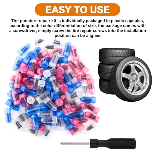 Tire Plug Kit 100PCS Tire Repair Screws,Include 3 Sizes of Screw in Tires Plugs & Screwdriver