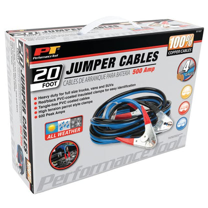 Performance Tool W1667 20' 4-Gauge 500 AMP 100% Copper All Weather Jumper Cables - style: 4GA x 20' (500 AMP) Copper
