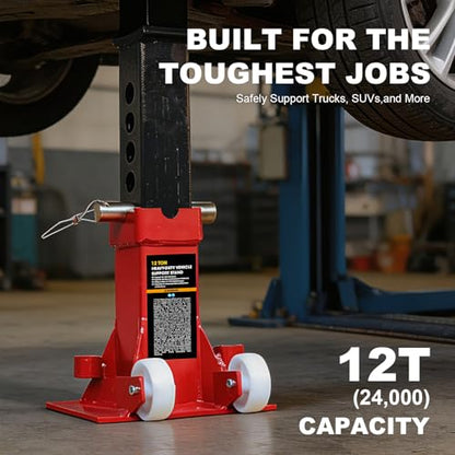 Jack Boss Heavy Duty 12 Ton (24,000 lbs) Jack Stands with Large Base and Strong Lock,Professional Pin Style Car Stands,Easily Moveable Car Lift Stands for Truck,SUV Pick Up, Red - size: 12 Ton Wheeled