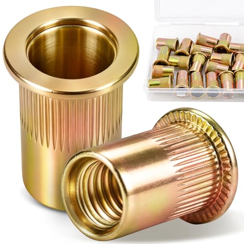 28Pcs 1/2" Rivet Nut, Zinc Plated Carbon Steel Flat Head Knurled Rivnuts Threaded Insert Nutsert 1/2"-13 UNC RIV Nuts for Metal, Automotive, Furniture, DIY - size: 1/2 -13 28pcs