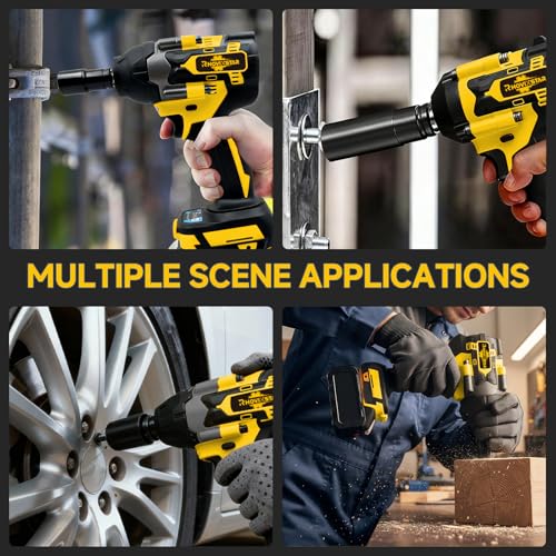 Rhovixster 1/2 Impact Gun Cordless - Impact Wrench Set, 1/2 Torque Impact, Brushless Motor High Torque Impact Guns with 2pcs 4Ah Battery & 1pcs Charger, 850N.M Torque