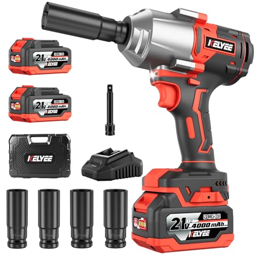 Cordless Impact Wrench, 996Ft-lbs (1350N.m) 1/2" Impact Driver, 21V Brushless Impact Gun, High Torque Impact Wrench with 2x4.0Ah Battery, Power Motor Variable Speeds for Car/Pickup Truck/Mower - color: Medium