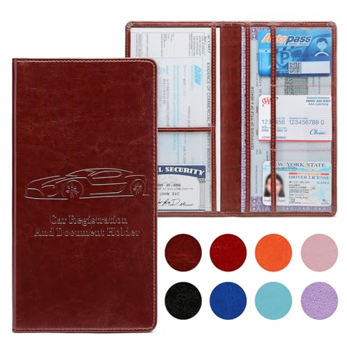 Car Registration and Insurance Card Holder for Women Men, Dark Brown Glove Box Paperwork Organizer with Magnetic Buckle for Easy Access and Protect Documents and Various Cards in Vehicle - color: Dark Brown