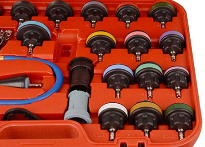 DAYUAN 28Pcs Universal Radiator Pressure Tester Kit Coolant Pressure Tester | Coolant Vacuum Refill Kit，Red Case, for Cooling Systems, 0-35 PSI Test Range，Detects Engine Leaks，Fits Most Vehicles - color: Red