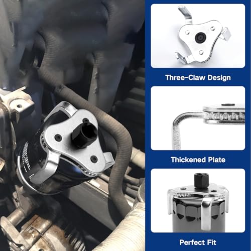 vvag Adjustable Oil Filter Wrench Tool, 3 Jaw 2 Way Oil Filter Remover for 2.5-4.5 Inch, Universal Oil Filter Tool Compatible with Toyota/Trucks/Cars, Automotive Filter Removal Wrench