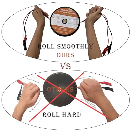 Makeronics 2 Wires 30FT 18AWG Retractable Test Leads with Roll-up Storage Pouch and Dual Ended Electrical Alligator Clips Test Probe Lead Wire Cables for Circuit Connection/Electrical Testing